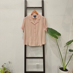 Blush pink 100% silk button down blouse/shirt Size L. Charter Club.